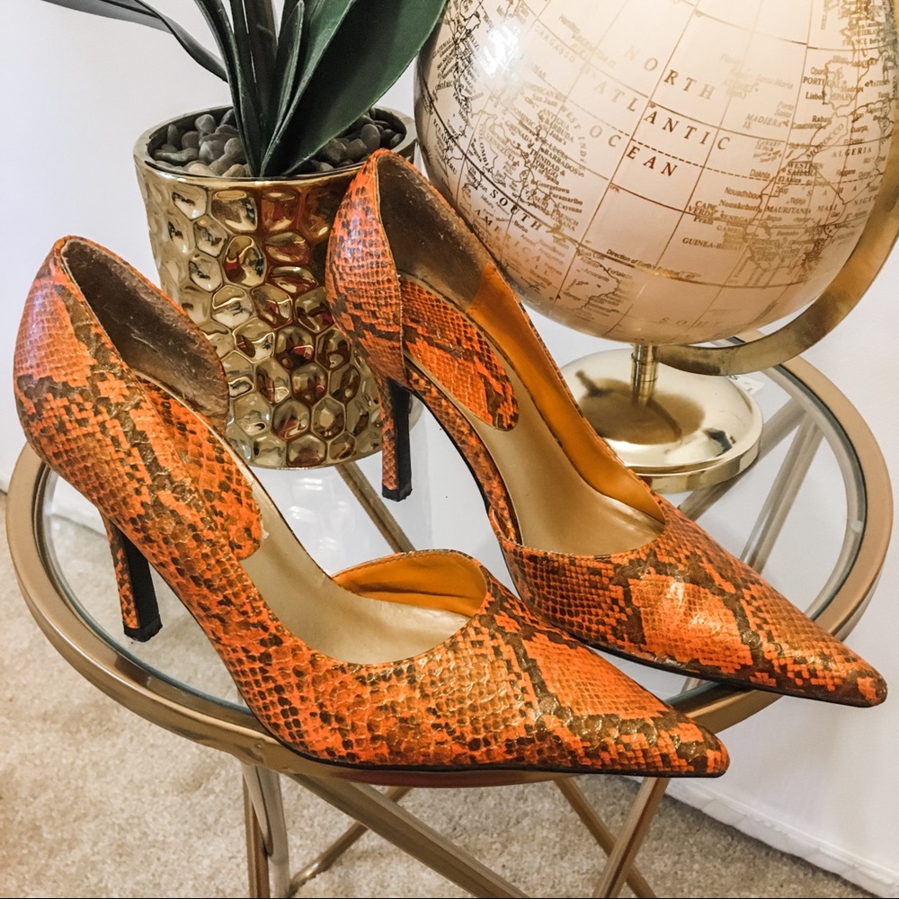 Burnt Orange Snake Print D’Orsay Heels